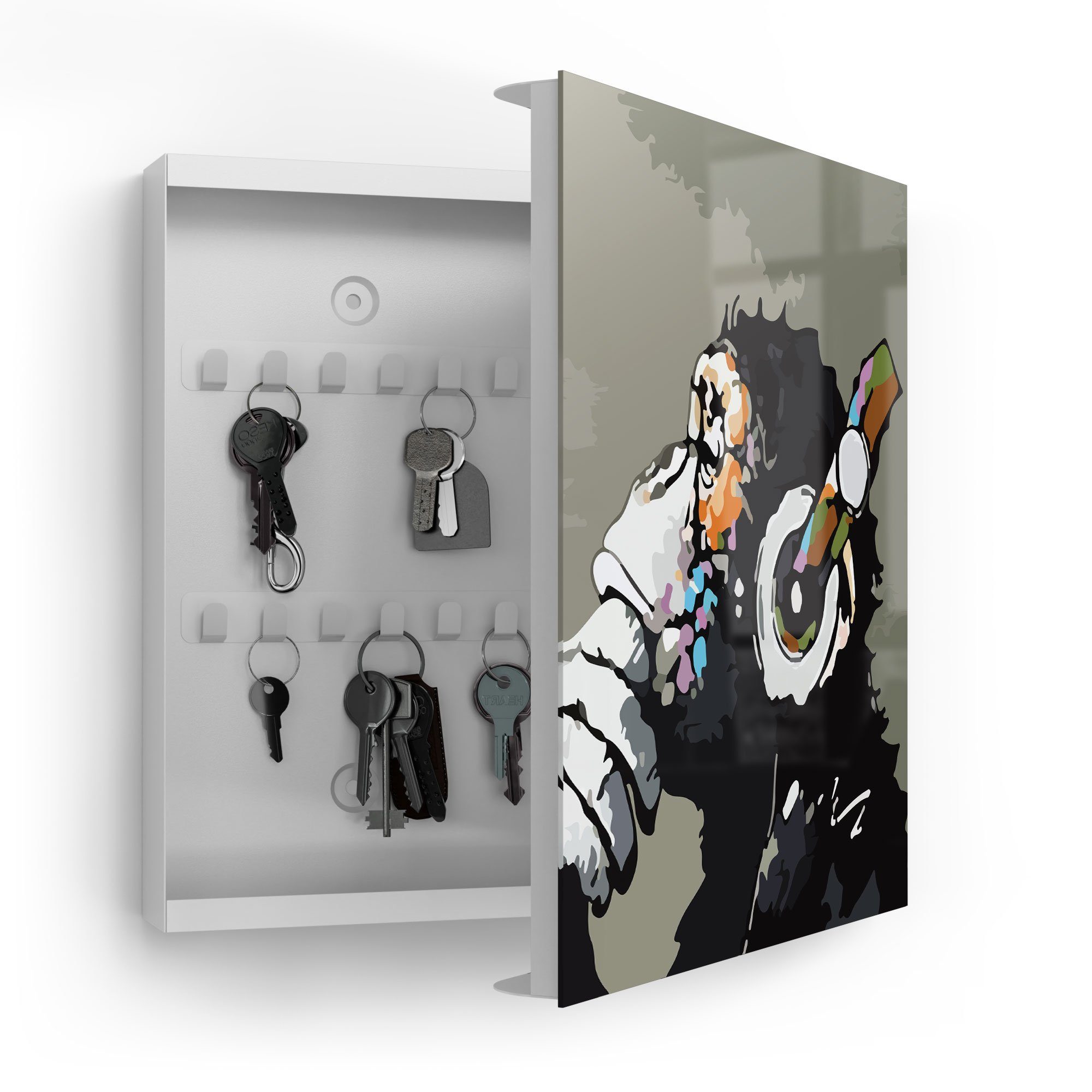 DEQORI Schlüsselkasten 'Schimpanse hört Musik', Glas Schlüsselbox modern magnetisch beschreibbar