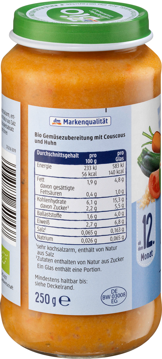 Menü Gemüse-Couscous mit Huhn, ab dem 12. Monat, 250 g