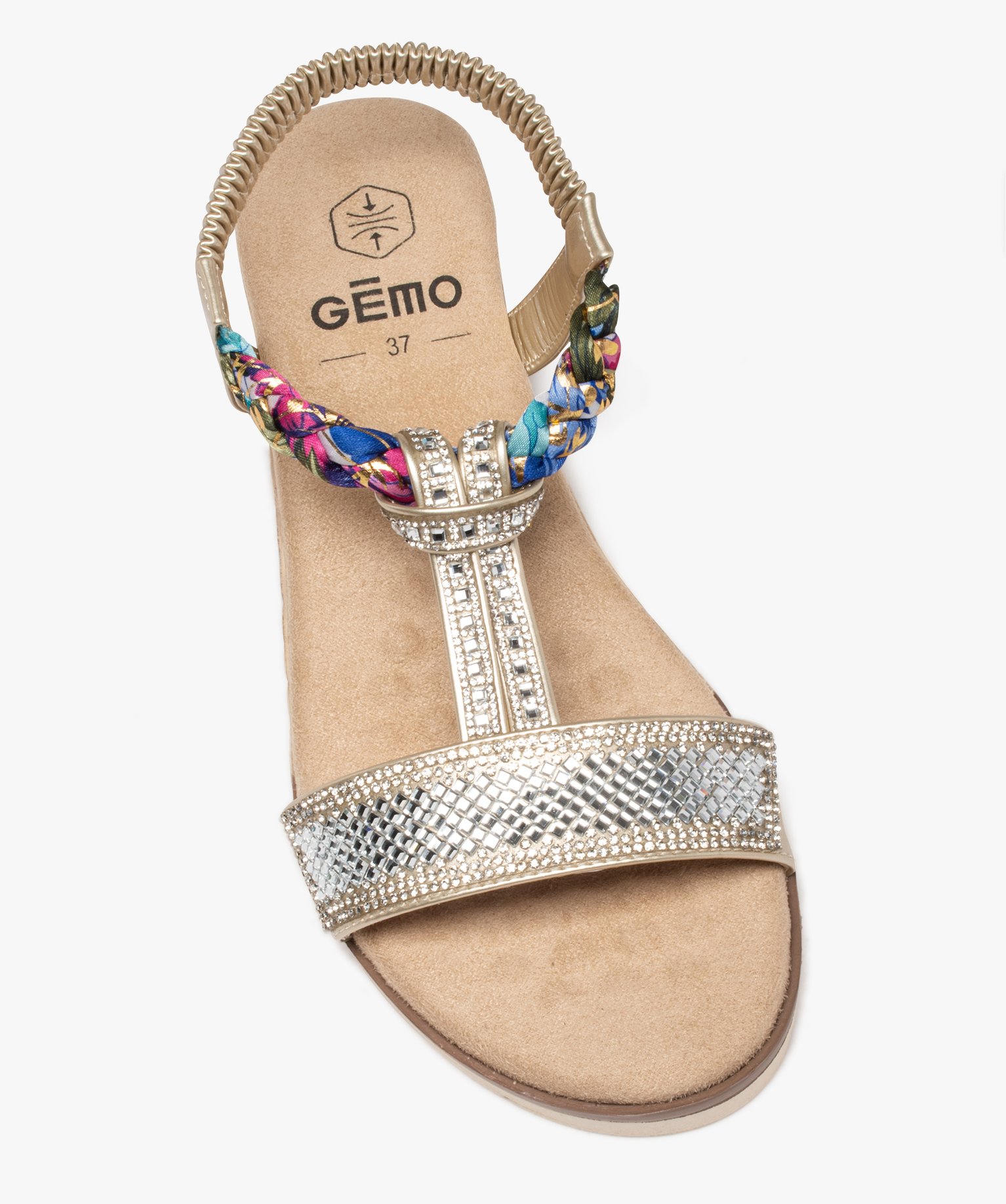 Sandales femme compensées à strass argent | GEMO