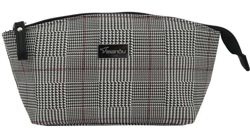 Schminktasche  mit Glencheck-Muster schwarz/weiß/lila