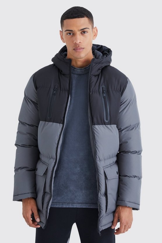 Colorblock Steppjacke mit Kapuze