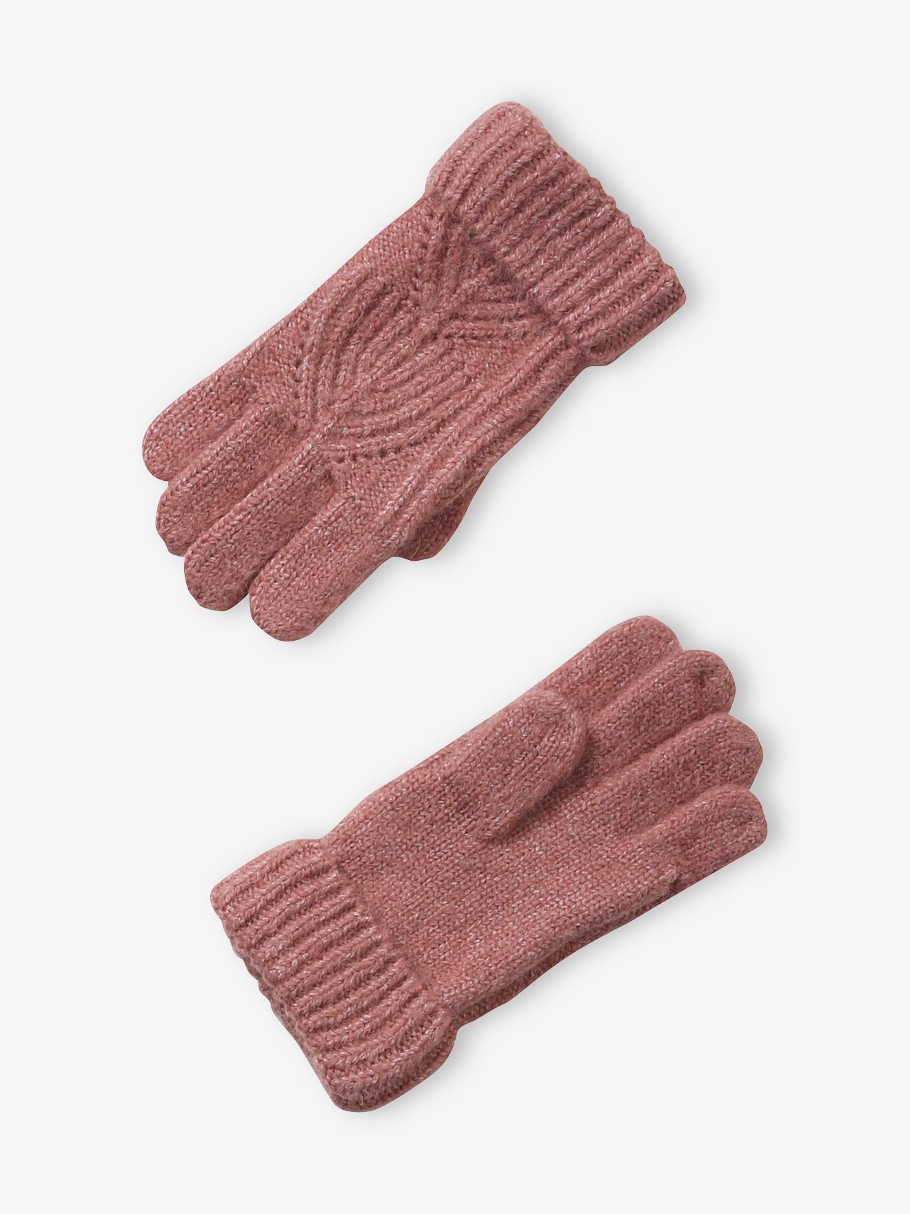 Vertbaudet Mädchen Strick-Set: Mütze, Rundschal & Handschuhe, Zopfmuster - graublau