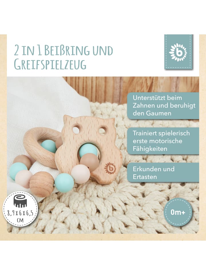 Bieco Spielwaren Greifling Holz Natur mit Silikon Kugel Eule - ab Geburt in Blau günstig kaufen onesize