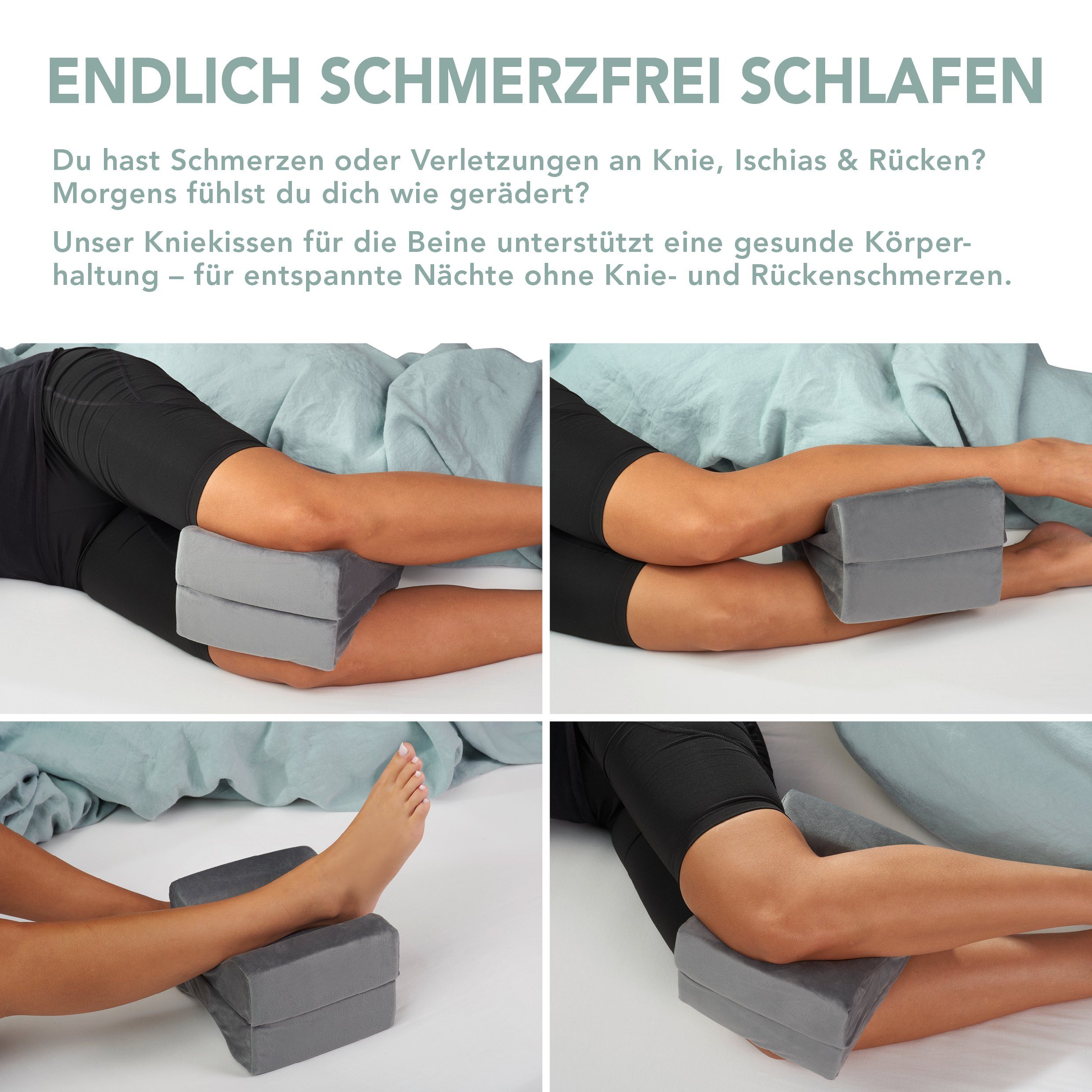 XDREAM Kniekissen ergonomisch geformtes Beinkissen aus Viscoschaum mit Memory-Effekt, (1-St), stützt und entlastet die Beine ideal, super weicher Mikroplüschbezug