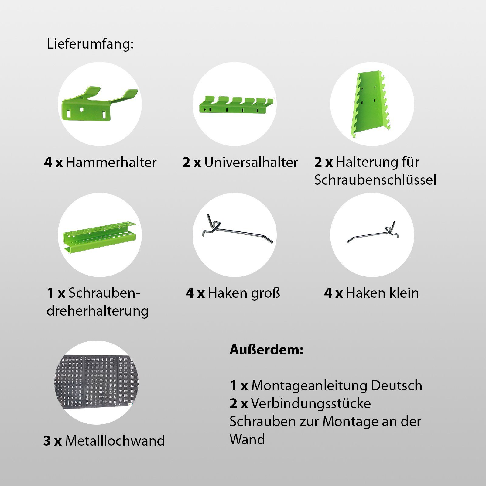 TRUTZHOLM Lochwand Werkzeug Lochwand aus Metall inkl. 17 tlg. Hakenset 120 x 60 cm unendl, (Set)