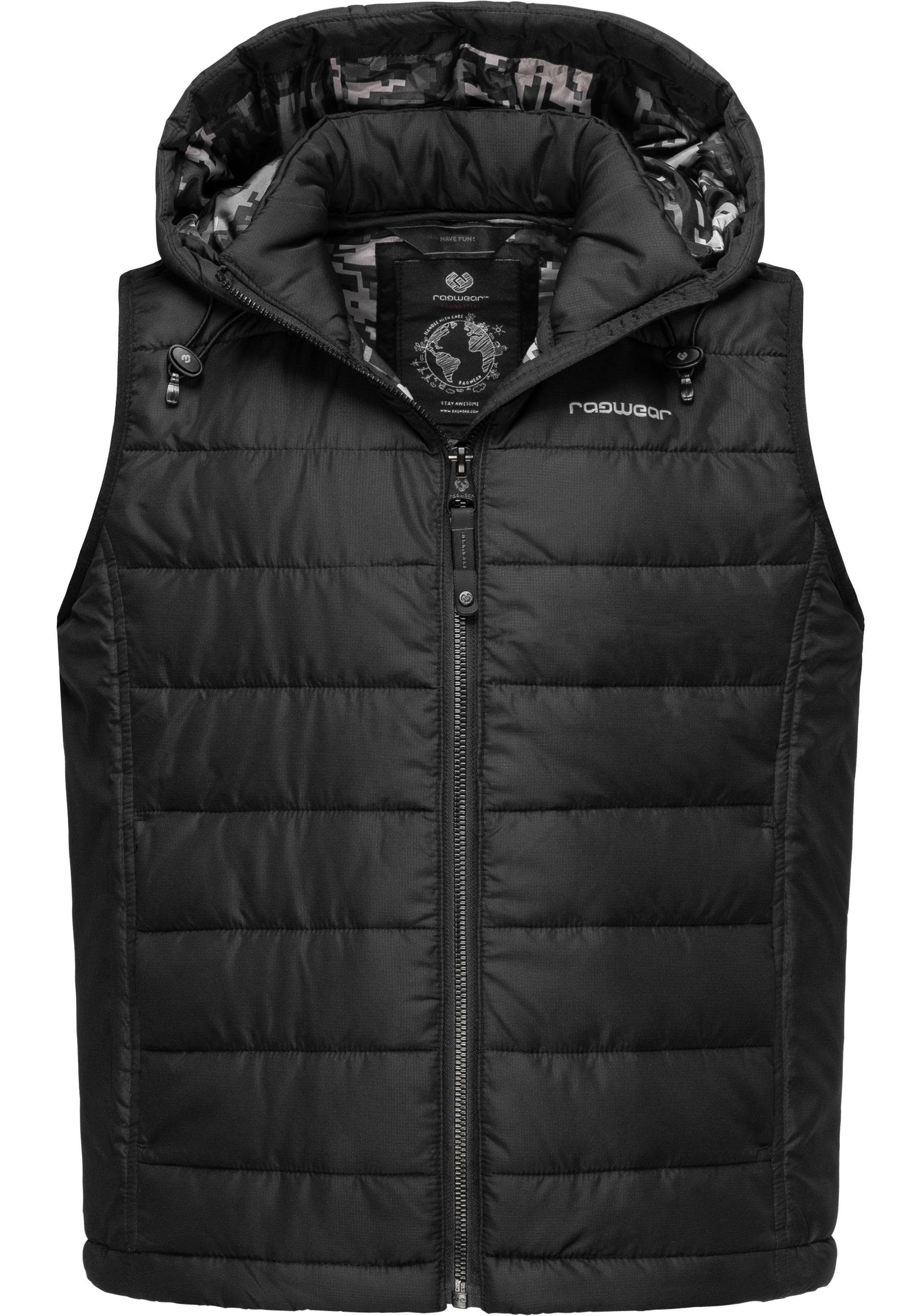 Ragwear Steppweste Vitek sportliche Outdoor-Weste mit abnehmbarer Kapuze