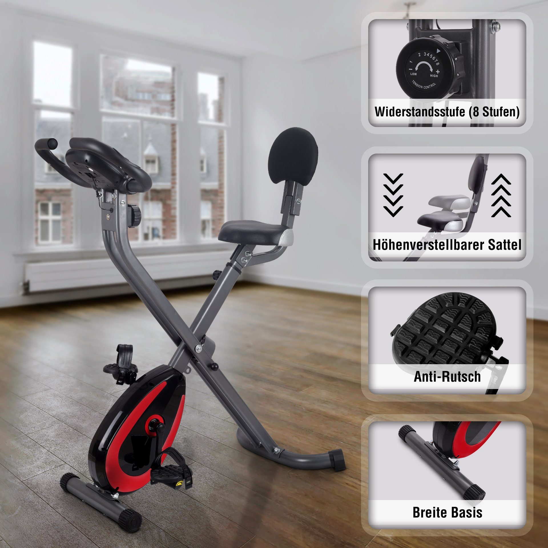 Zoomyo Heimtrainer 300B Fahrradtrainer mit Rückenlehne, Trainingscomputer & App, mühelos zusammenklappbar