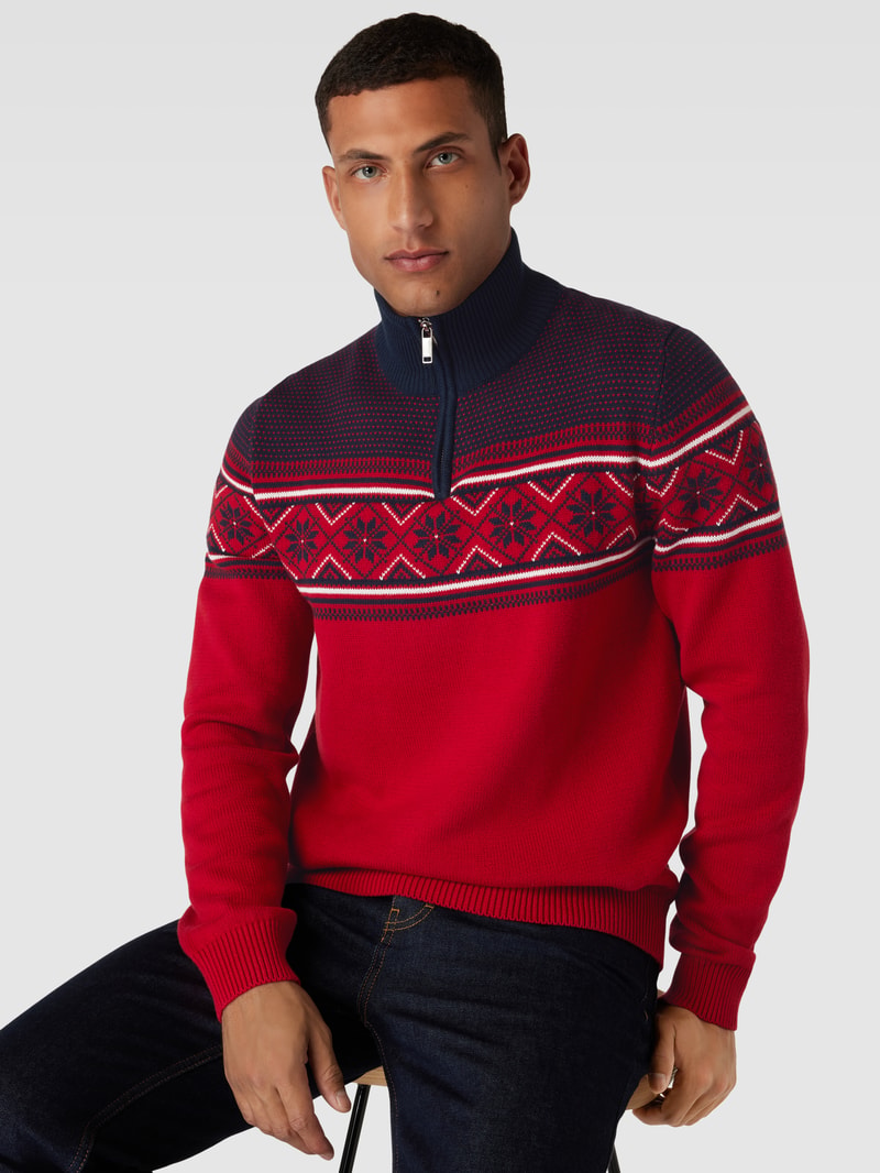 Strickpullover mit Troyer-Kragen Modell 'CLAUS' in kirschrot