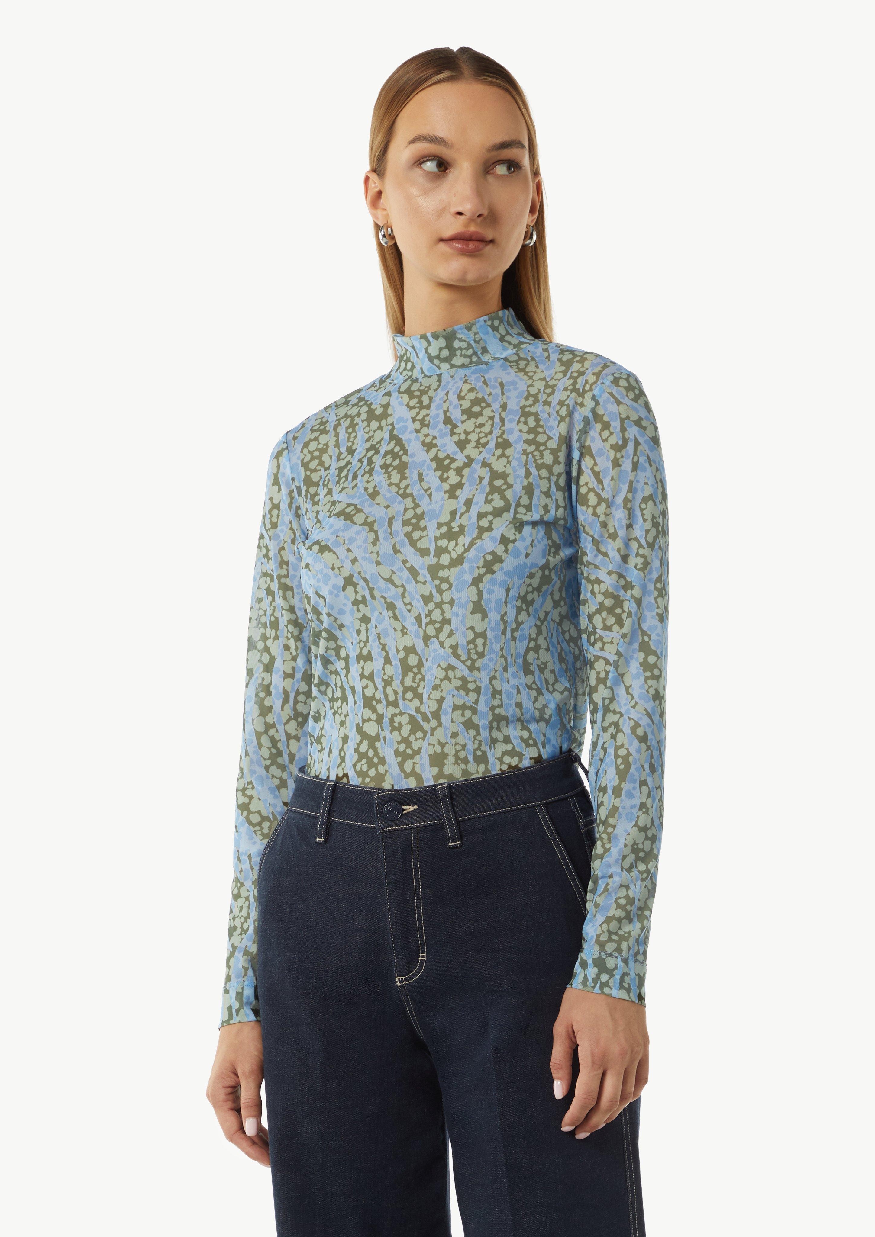 Mesh-Shirt mit Stehkragen - olivgrün