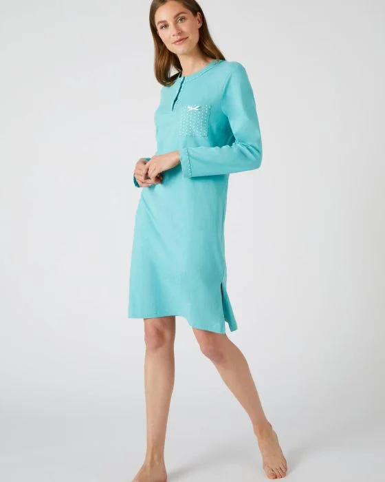 Chemise de nuit manches longues, maille jersey, 95 cm