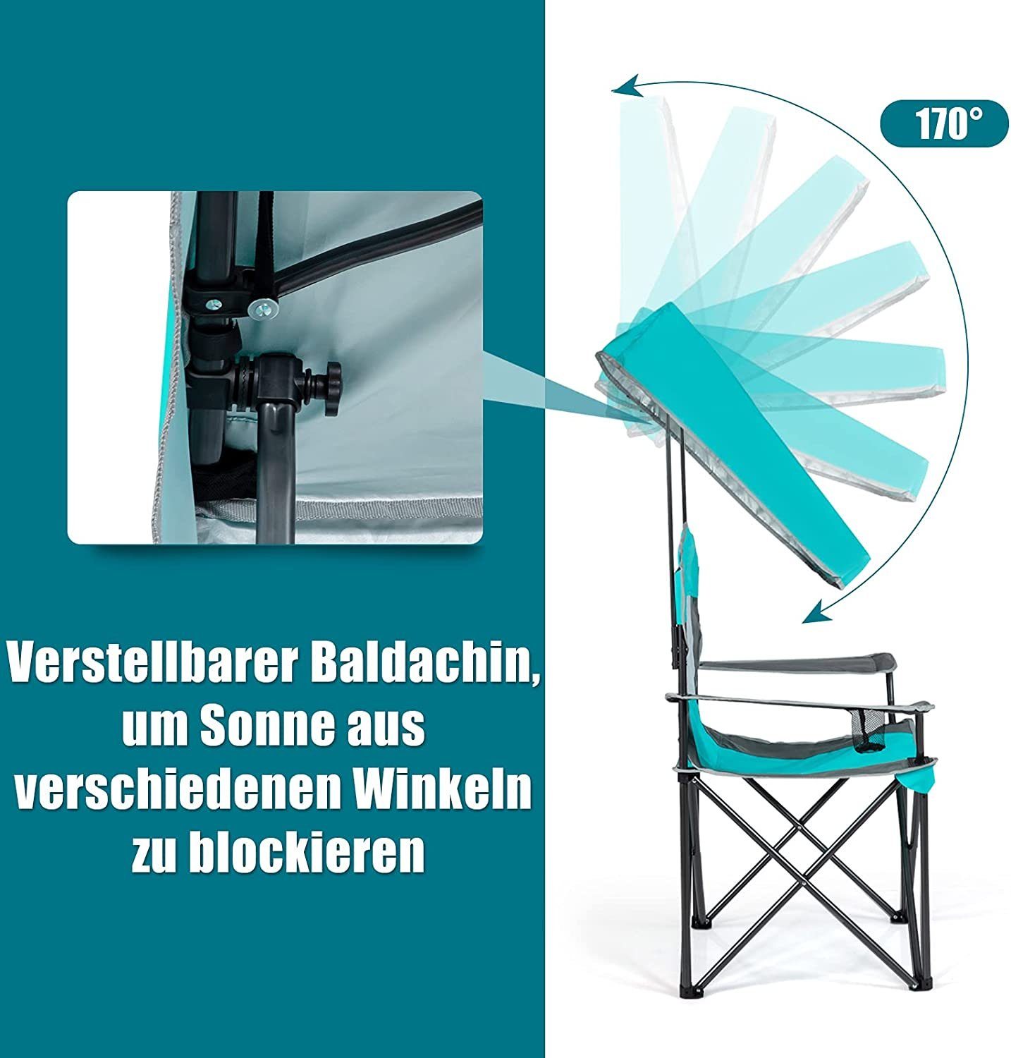 KOMFOTTEU Campingstuhl Klappstuhl, bis 150kg, Türkis
