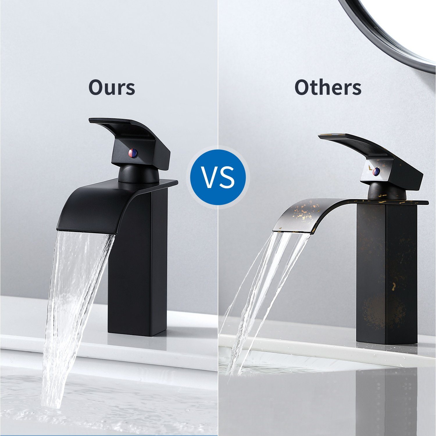 Auralum Waschtischarmatur Schwarz Wasserfall Wasserhahn Bad Waschbecken Armatur Badarmatur Mischbatterie, Gesamthöhe: 183 mm