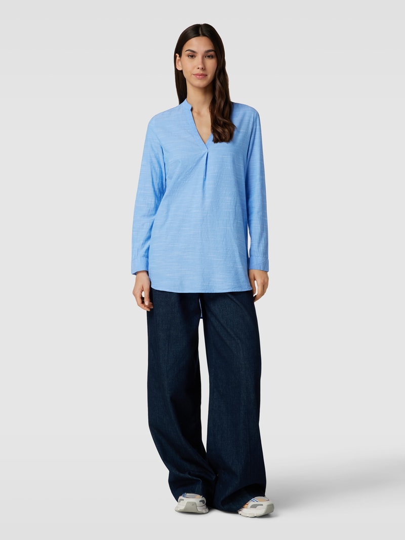 Longbluse mit V-Ausschnitt in blau