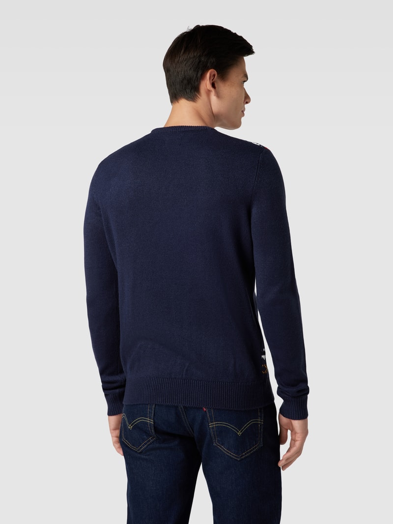 Strickpullover mit Motiv-Stitching in marineblau