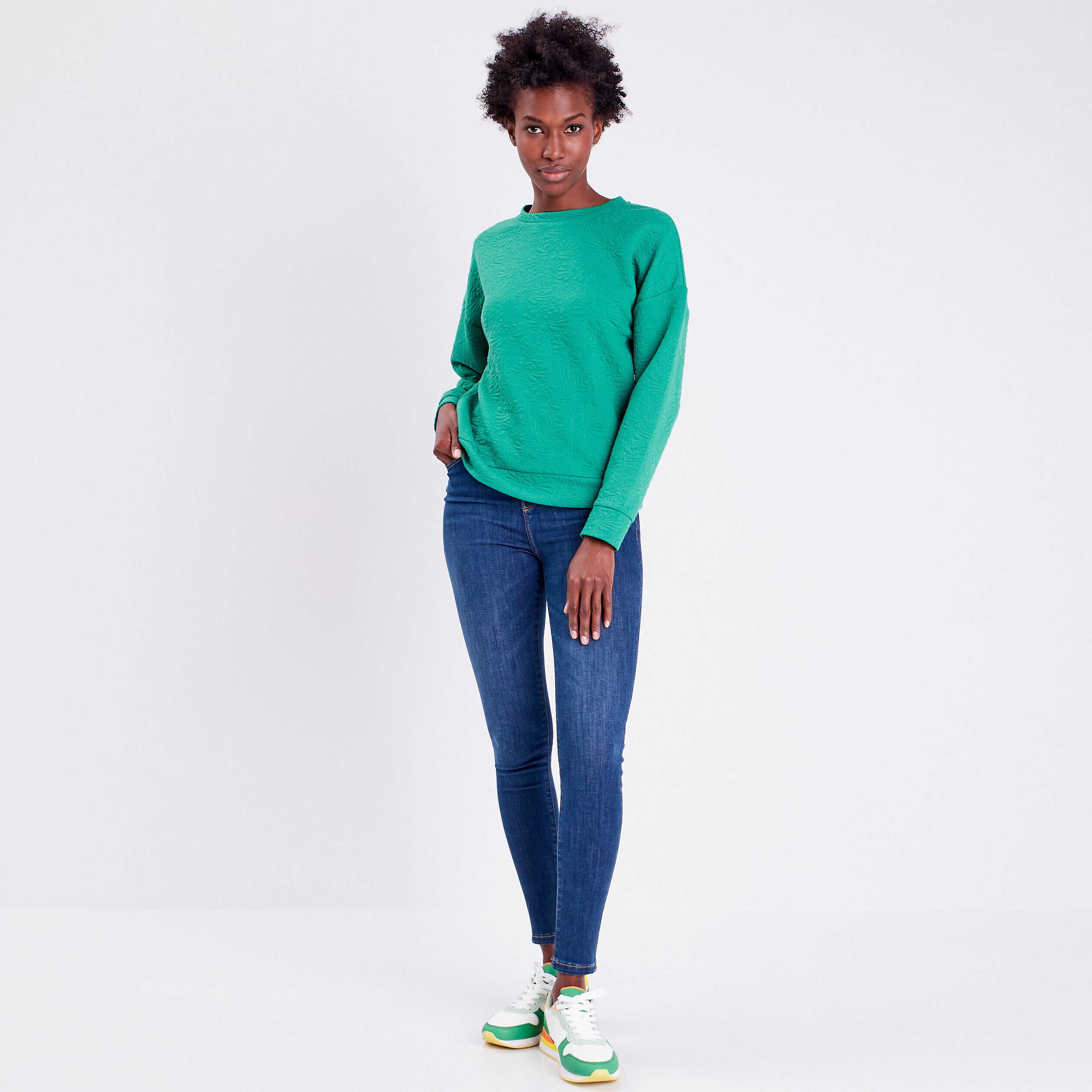 Sweat manches longues vert turquoise femme | Cache Cache