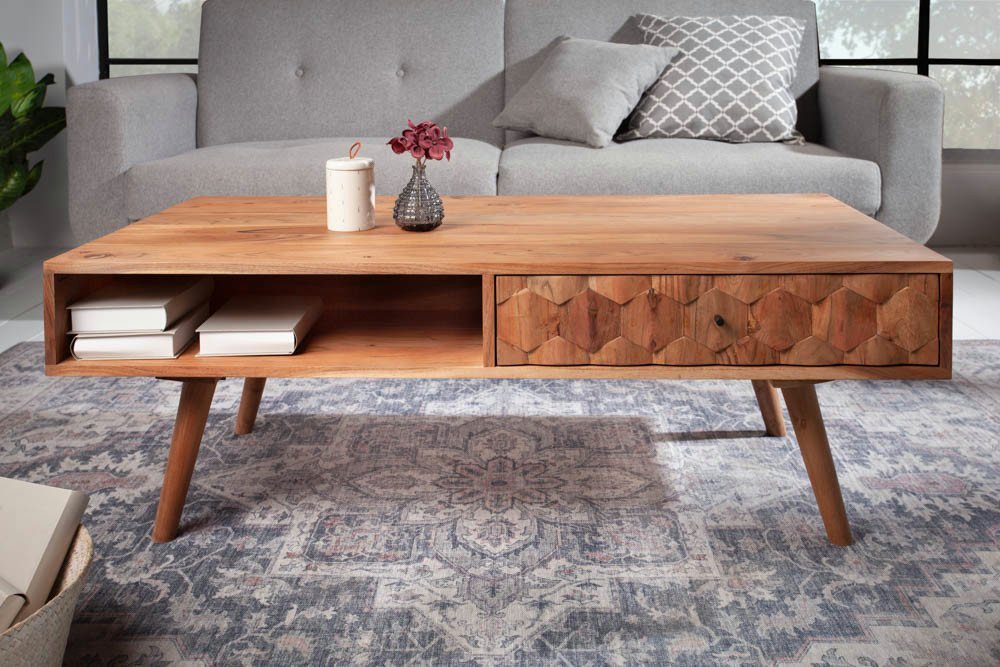 riess-ambiente Couchtisch MYSTIC LIVING 100cm natur (Einzelartikel, 1-St), Wohnzimmer · Massivholz · Stauraum · Metall · Akazie · Retro Design