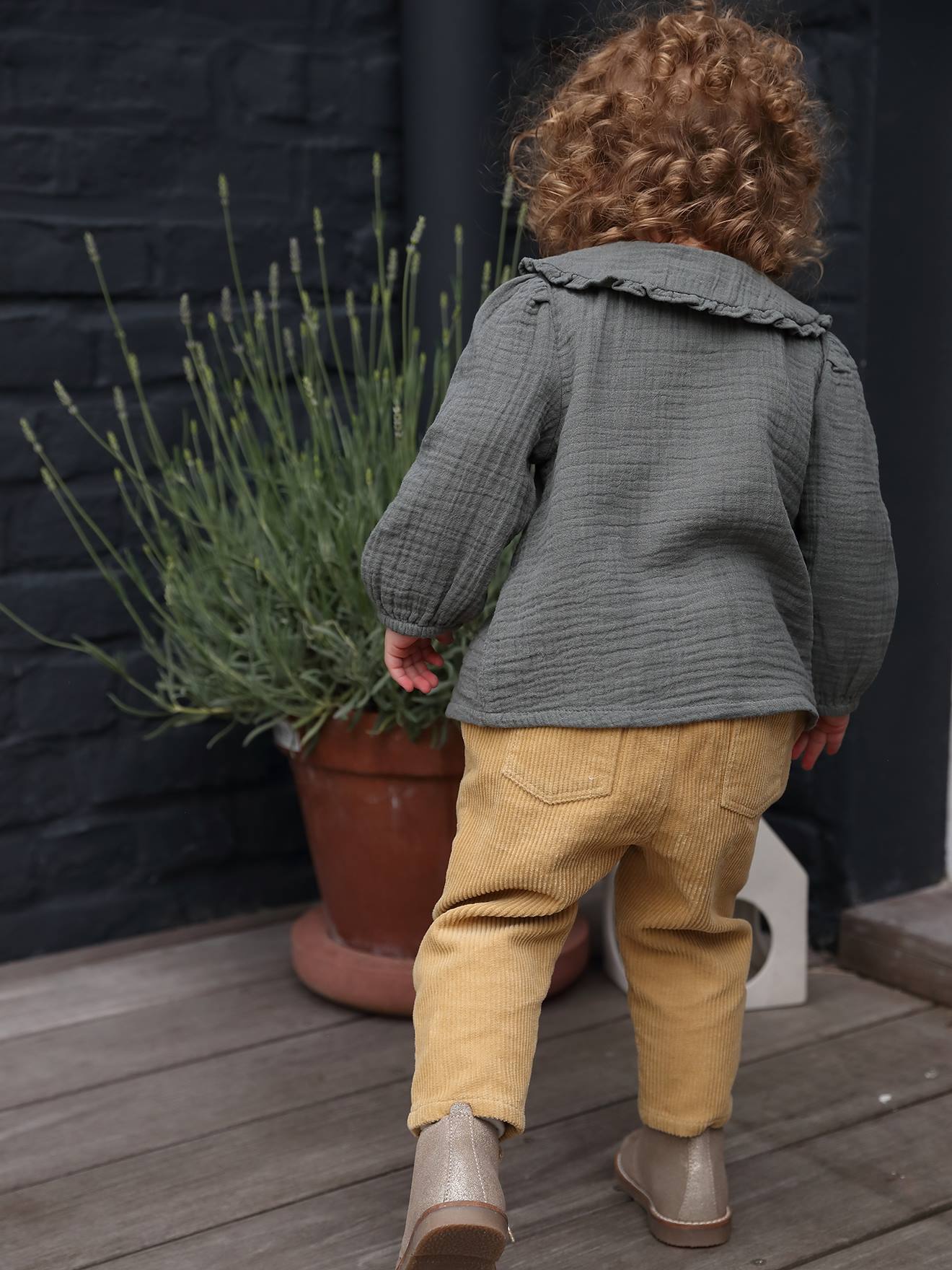 Blouse en gaze de coton bébé col fantaisie kaki
