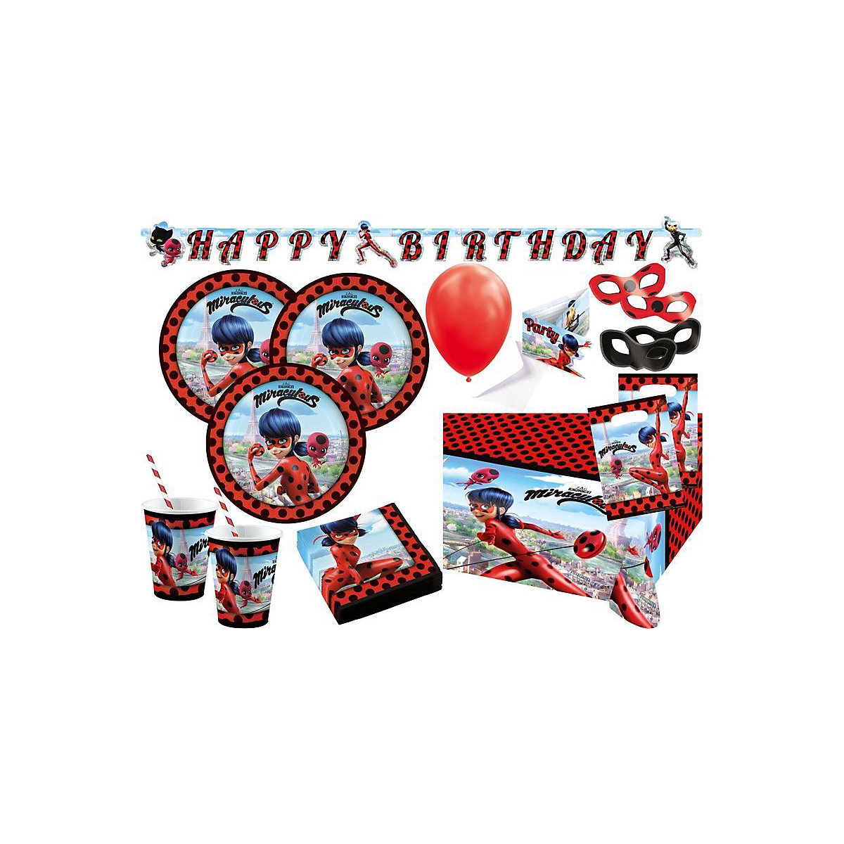 XXL 82 Teile Miraculous Ladybug und Cat Noir Party Deko Set 8 Kinder