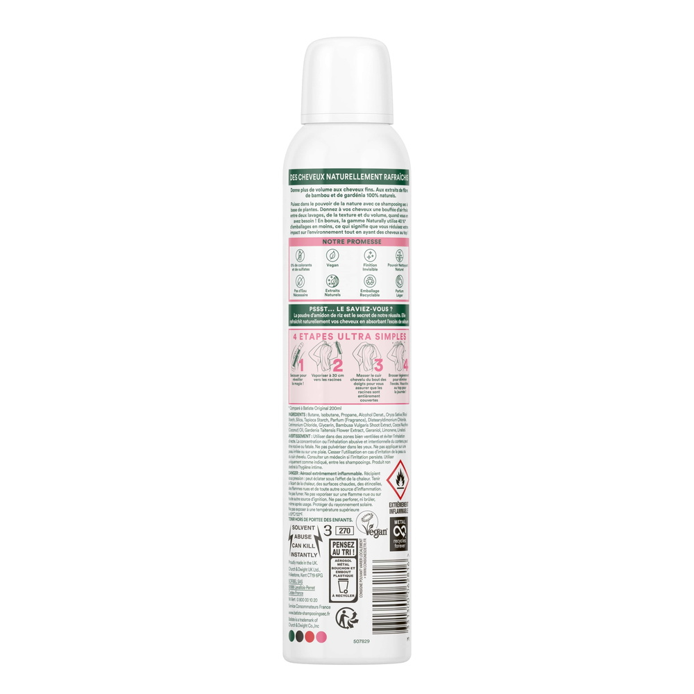 batiste Shampooing sec Naturally Bambou et Gardenia Shampooing sec