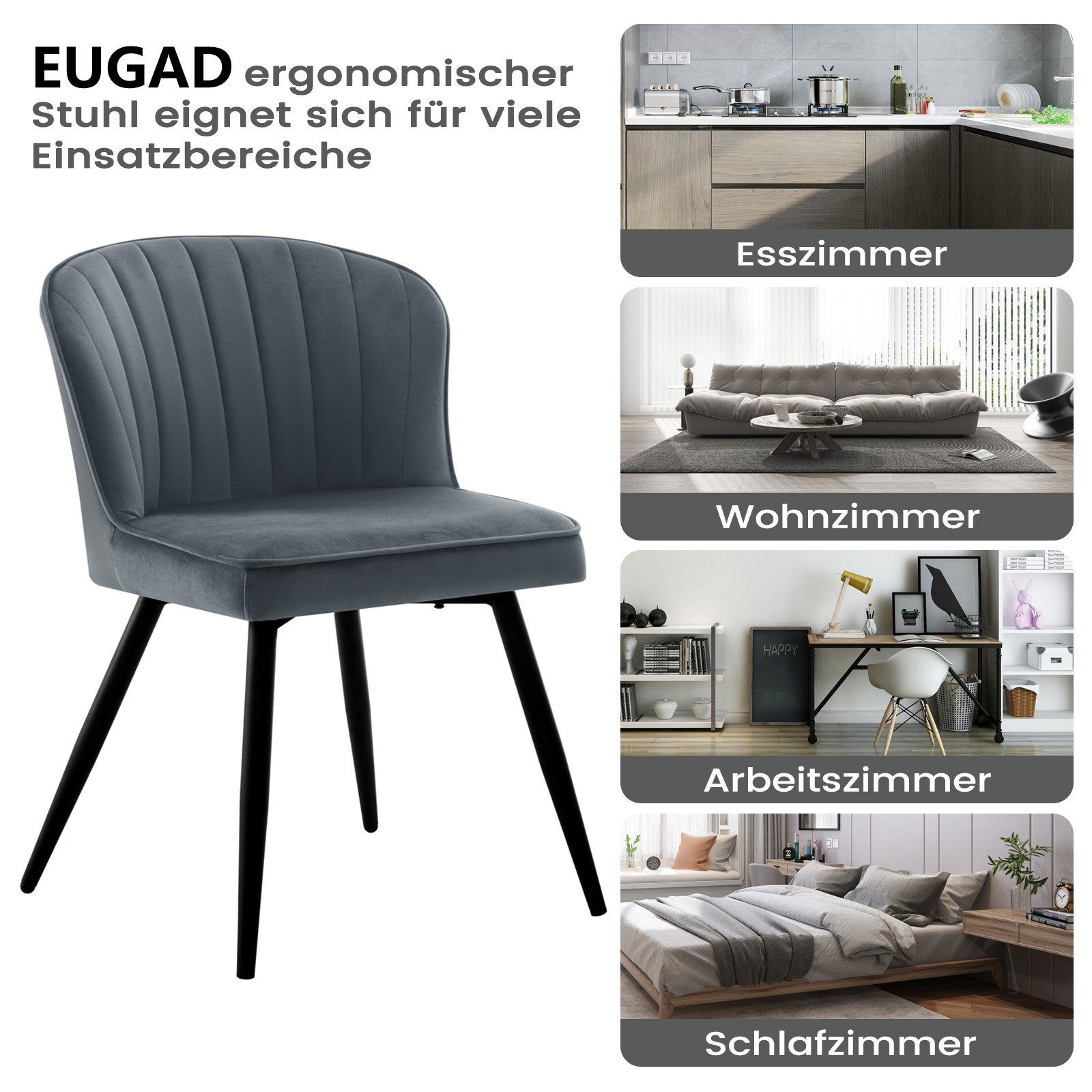 EUGAD 4-Fußstuhl (6 St), Stühle Esszimmer Modern, aus Samt, Metallbeine