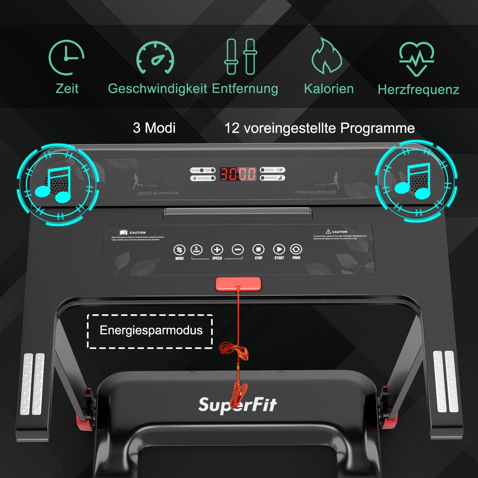 COSTWAY Laufband Fittnessgerät, 12 km/h mit 12 Programme, per App