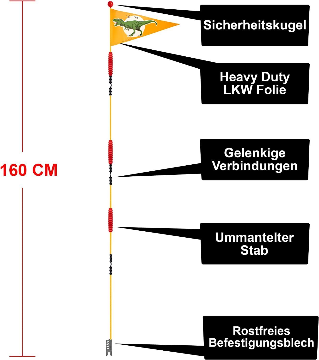 Karl Drais Fahrradkindersitz Fahrradwimpel für Kinder - Dino Design Wimpel, (1-tlg)