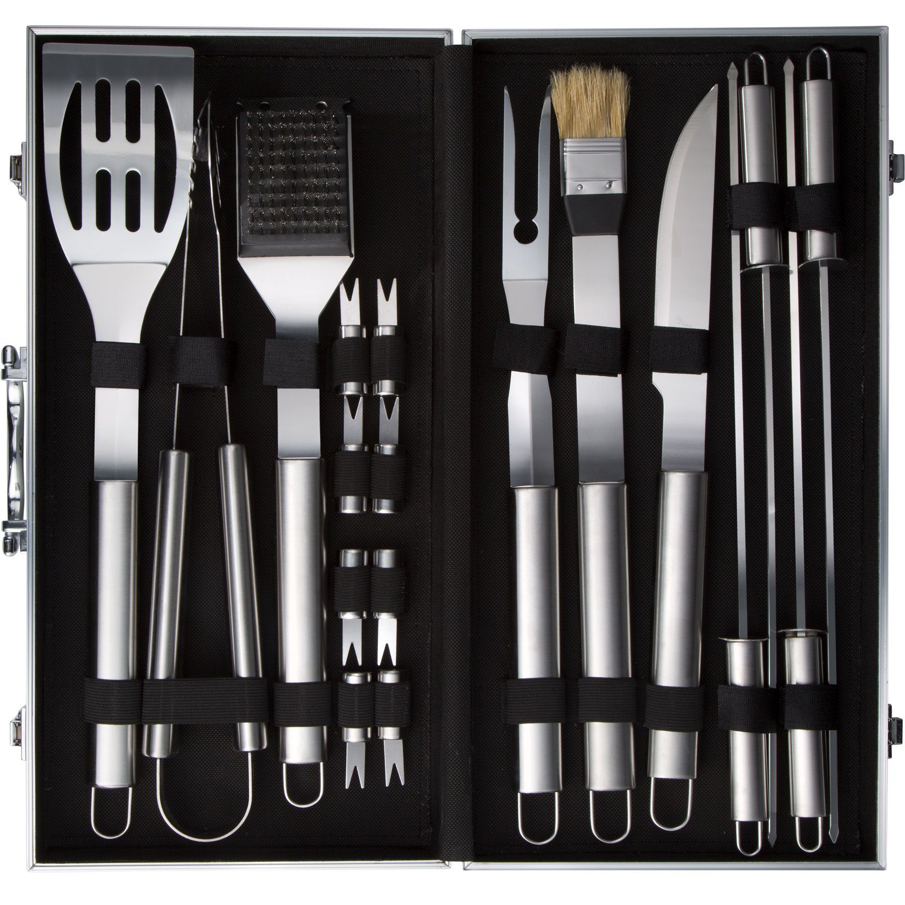 tectake Grillbesteck-Set Grillbesteck aus Edelstahl 18-tlg.