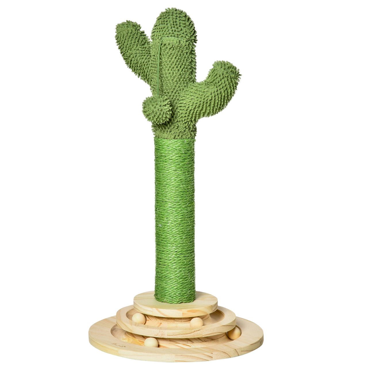 PawHut Kratzbaum Kaktus Spielzeug 65 cm Hoch Sisal Seil Kiefernholz Grün Natur