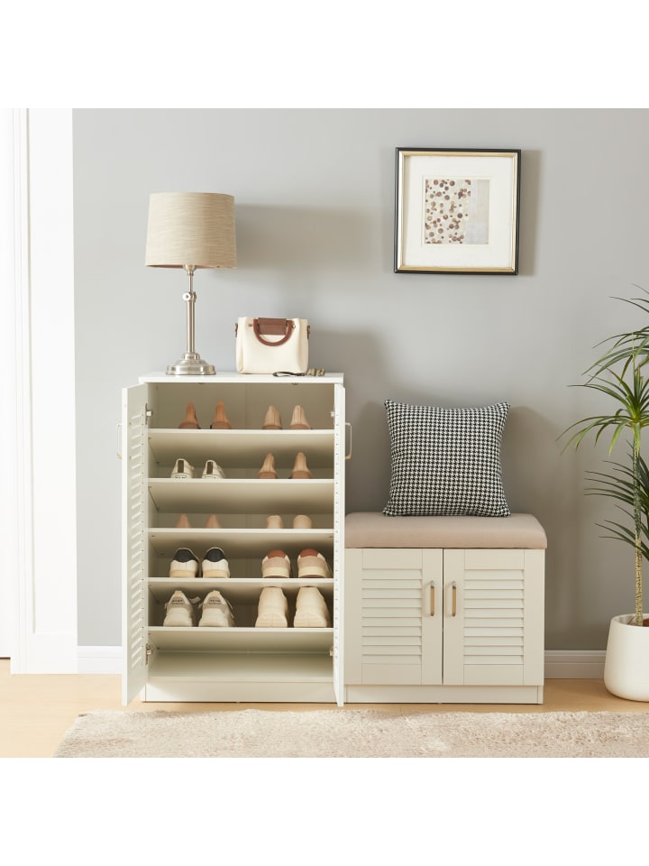 en.casa Schuhschrank Løten in Weiß (H)97cm (B)120cm günstig kaufen onesize