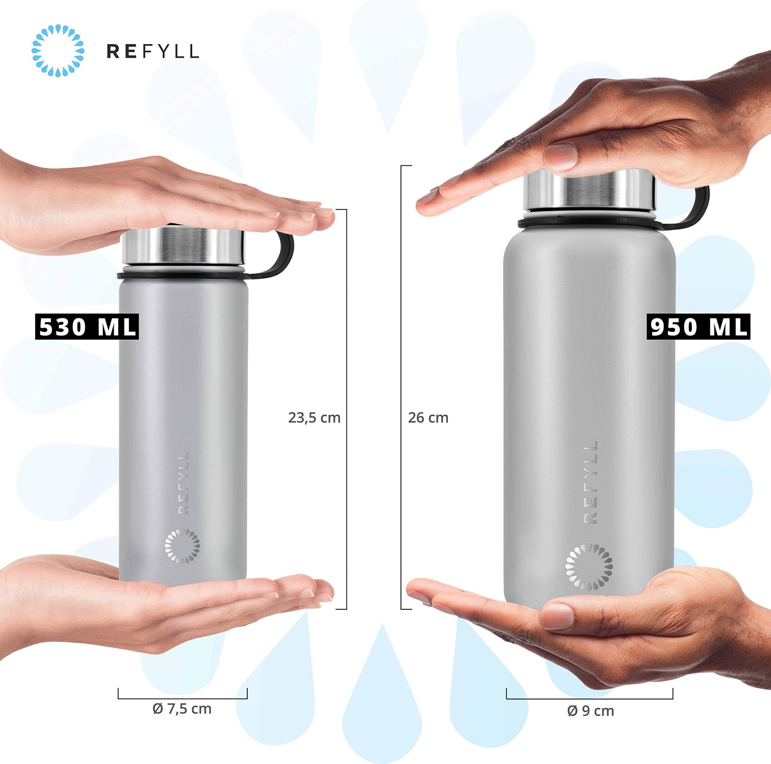 REFYLL Isolierflasche Trinkflasche Edelstahl “easyFYLL” 500ml & 1000ml, Premium Thermoflasche für Wandern, Fitness, Fahrrad, Trekking