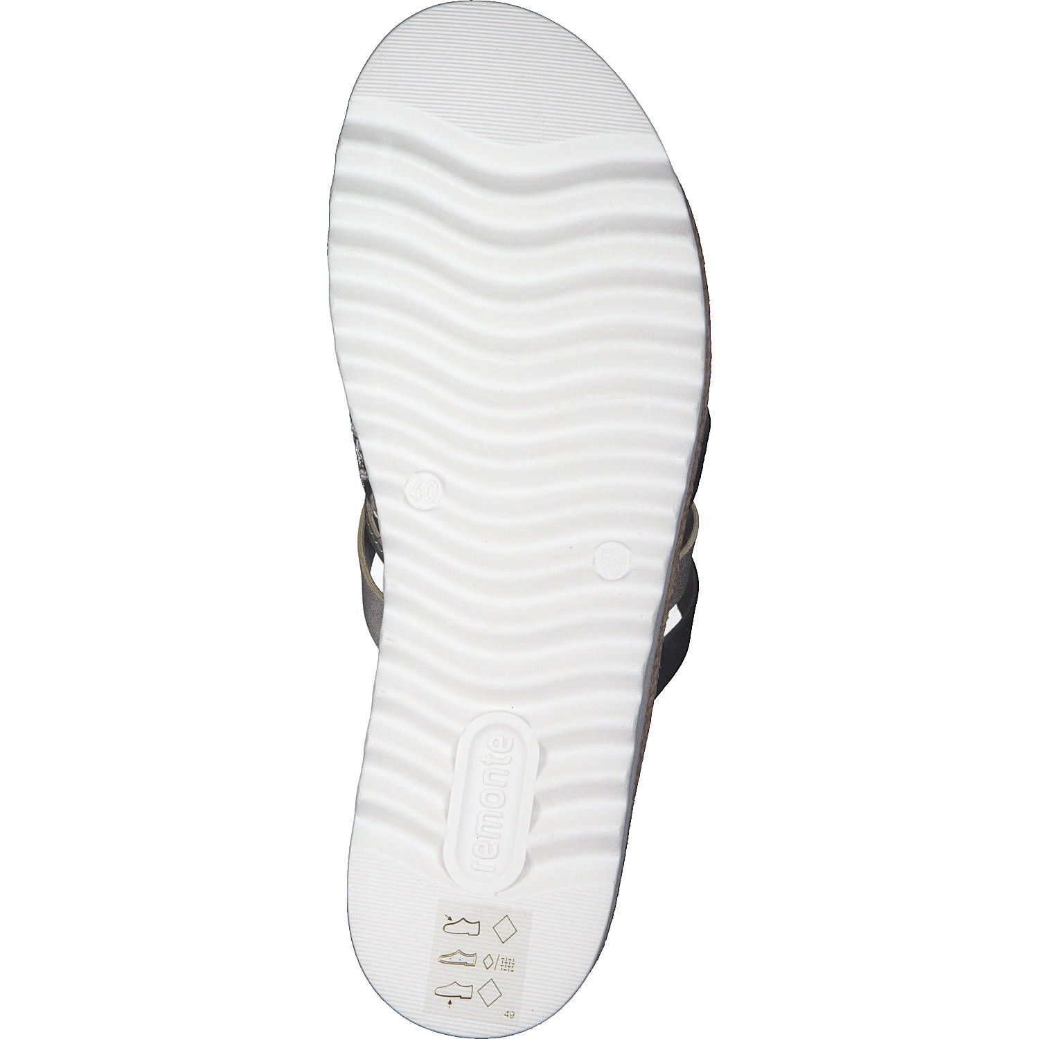 Remonte D0Q50, Plateau-Pantoletten, Damen, schwarz-weiss-gold/gold/musche