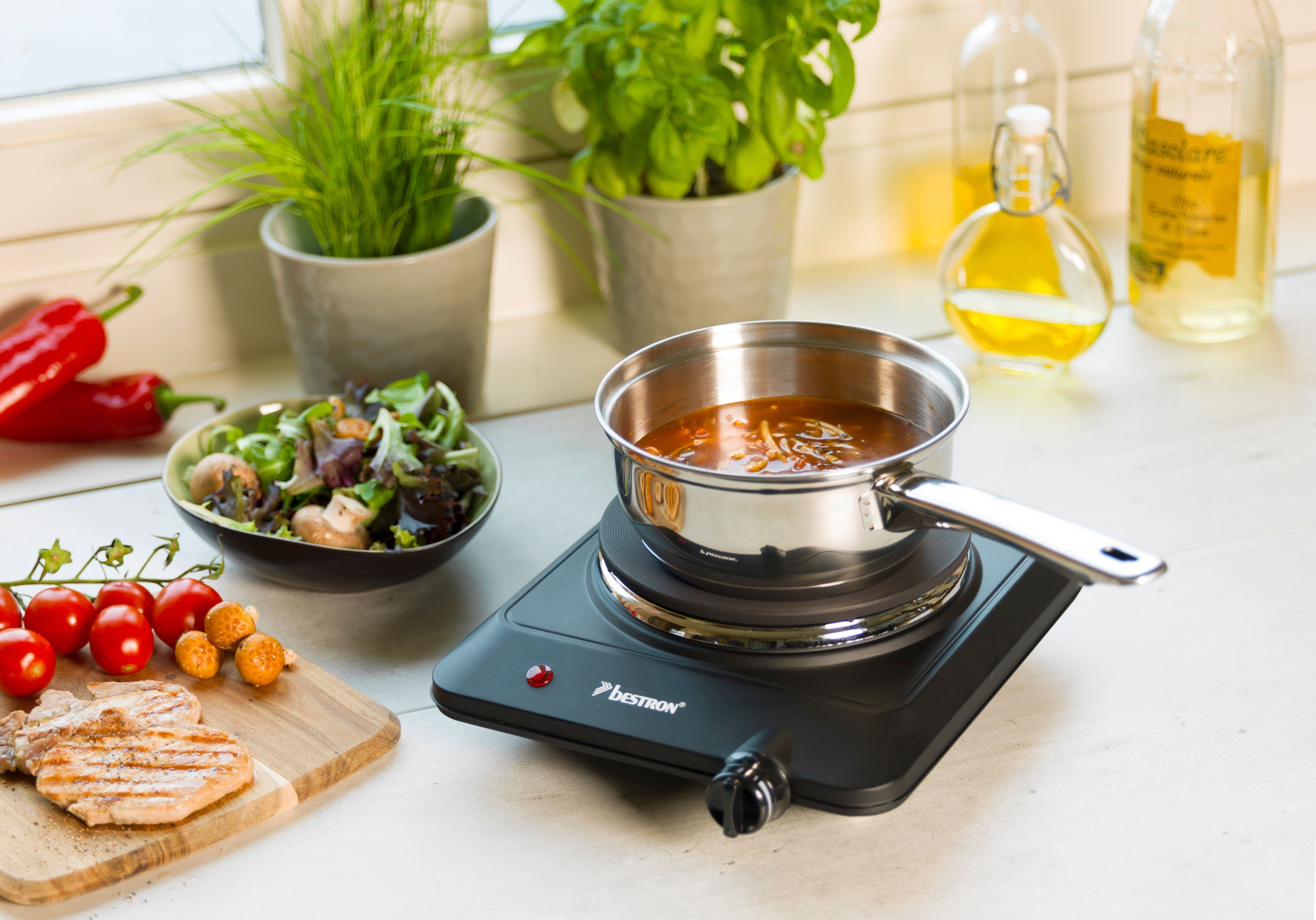 bestron Einzelkochplatte AHP150 Kitchen Heroes, aus Gusseisen, Ø 18 cm, 1500 Watt, Schwarz