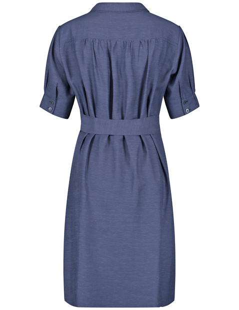 Blusenkleid mit Taillenband und Leinenanteil
