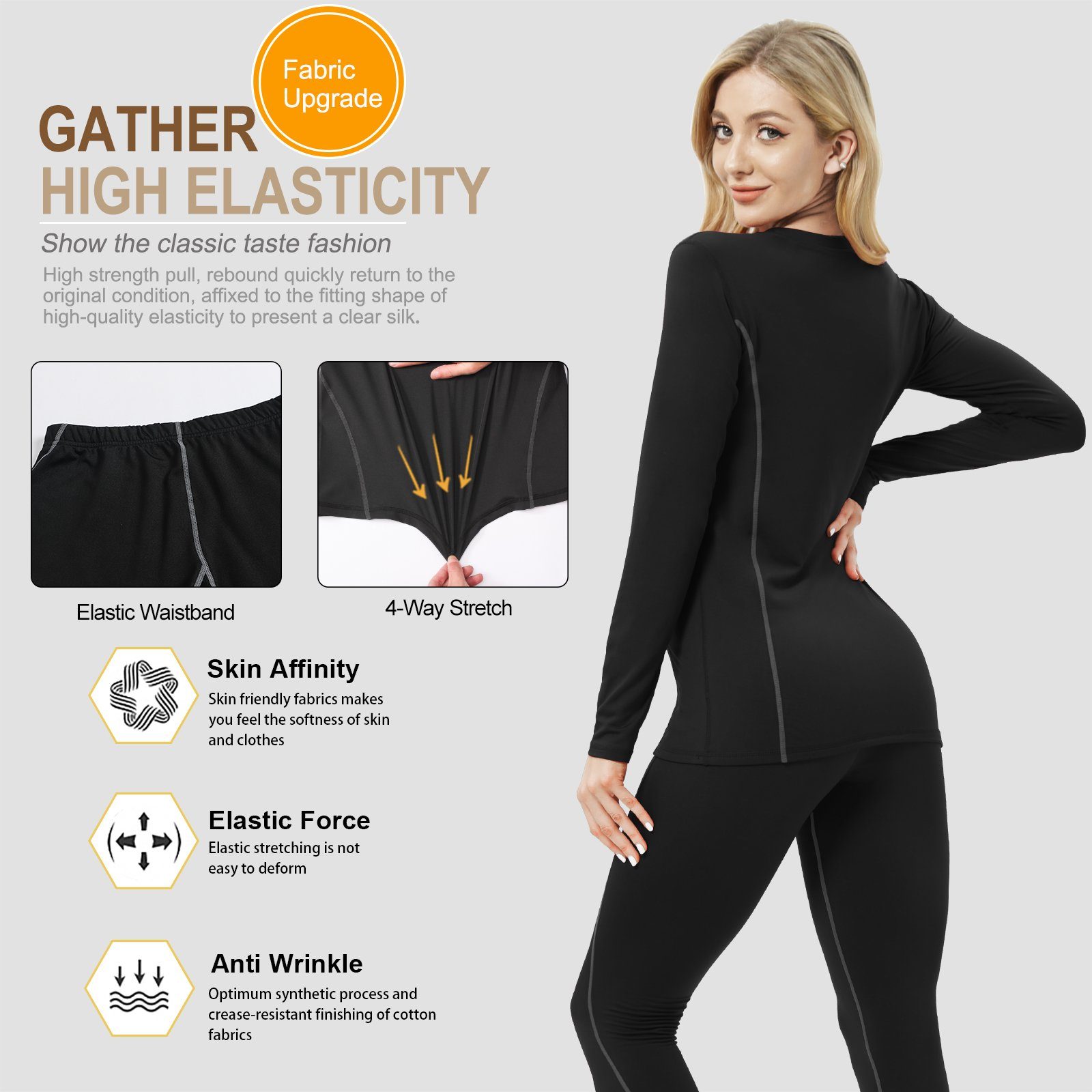MEETYOO Thermounterhemd Damen Thermounterwäsche Thermo Unterwäsche Set (Funktionswäsche, Thermounterhemd Thermo-Leggings Hose) Pyjamas Sport, Skifahren