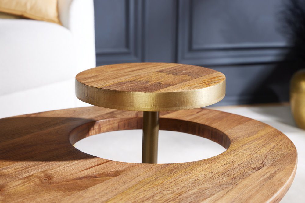riess-ambiente Couchtisch GATSBY 110cm braun / gold (Set, 2-St), Wohnzimmer · oval · Massivholz · Metall · Beistelltisch · Retro Design