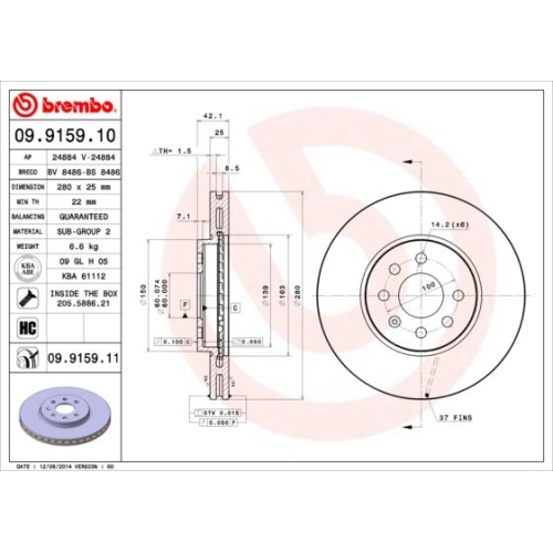 09.9159.10 BREMSSCHEIBE BREMBO VA  VP2 - ATU