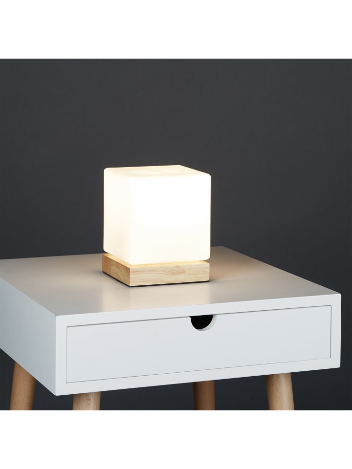 relaxdays Tischlampe Würfel in Weiß/Natur - (B)12 x (H)15 x (T)12 cm günstig kaufen onesize