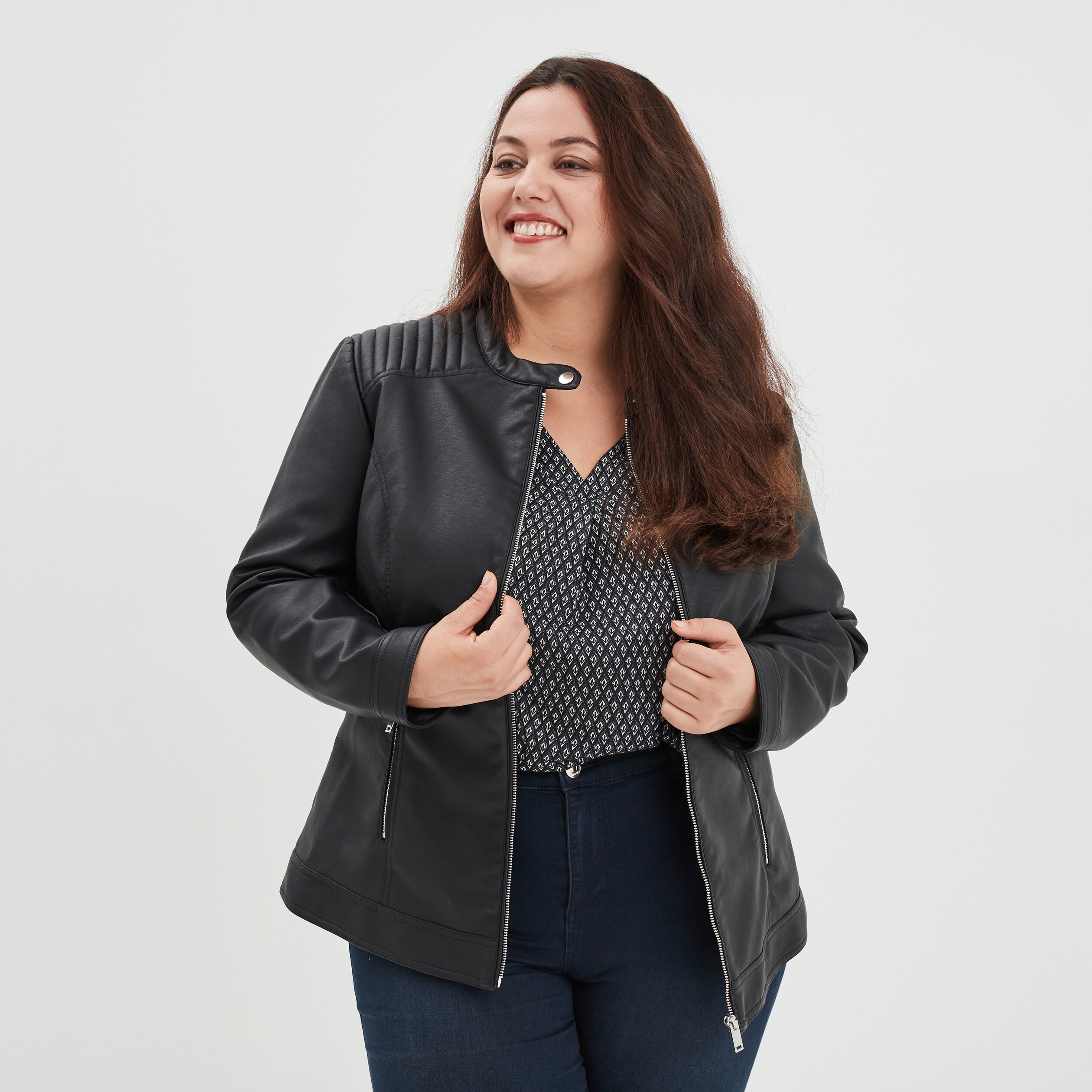 Veste biker simili cuir noir femme grande taille | La Halle