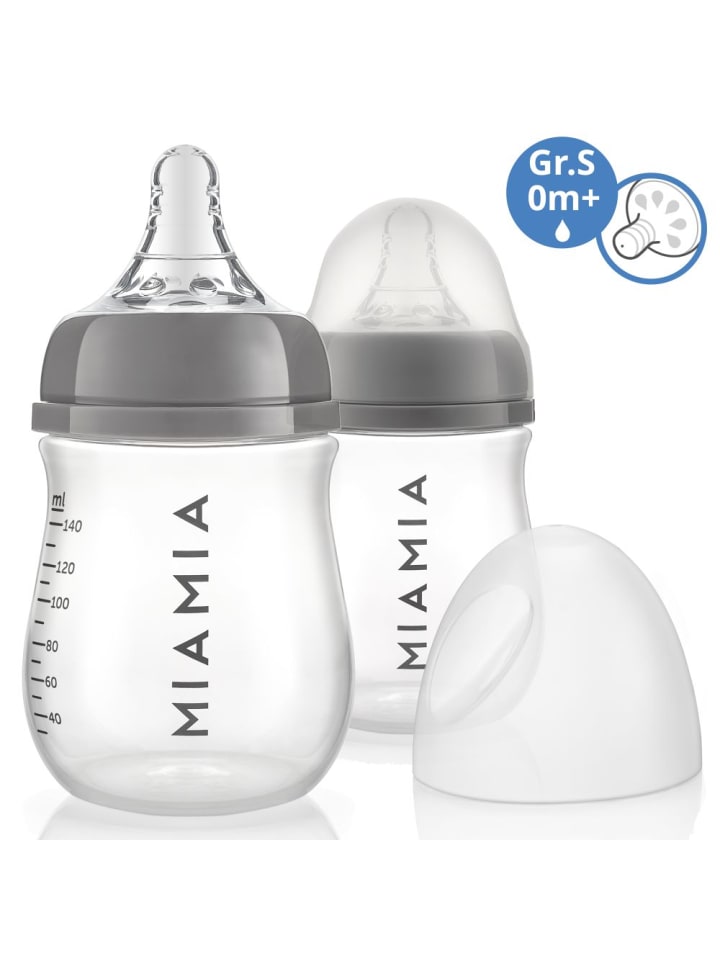 MiaMia PP-Flasche 2er Pack 140 ml   Silikon-Trinksauger in grau günstig kaufen onesize
