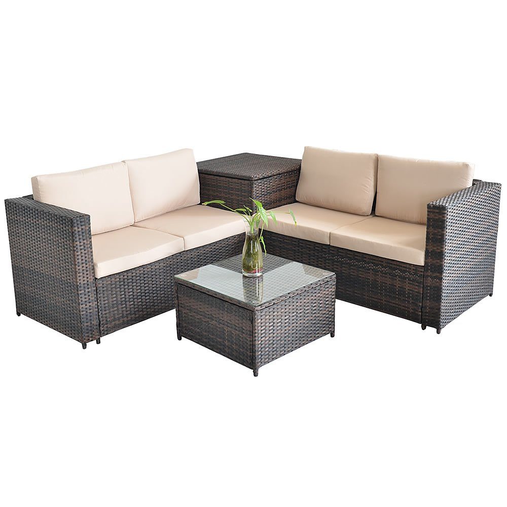Mucola Gartenlounge-Set Polyrattan Sitzgruppe mit Auflagenbox Sitzgarnitur Gartengarnitur, (Set, 2-tlg), Sicherheitsglasplatte