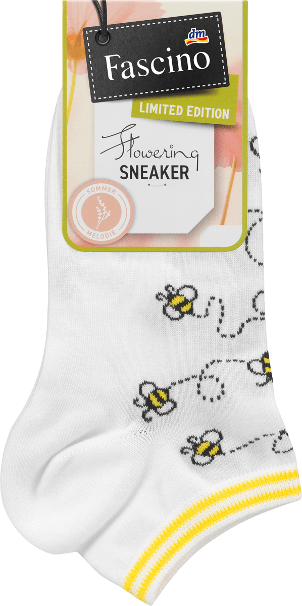 Sneaker Socken mit Bienen-Muster weiß, Gr. 39-42, 1 St