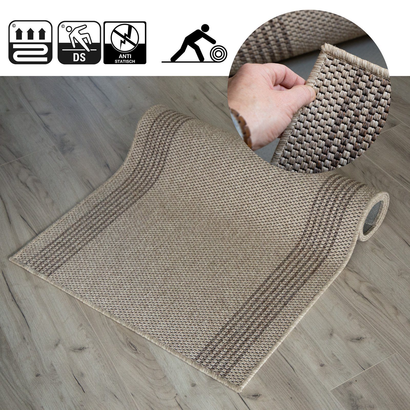 Bettumrandung Natura Beige, ideal im Schlafzimmer, Teppichläufer Floordirekt, (3-tlg), in Sisal-Optik, für Fußbodenheizung geeignet
