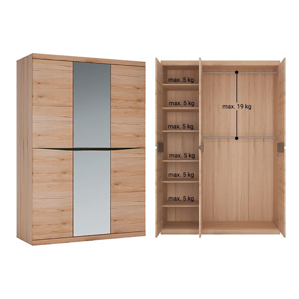 Lomadox Schlafzimmer-Set SANFORD-129, (Spar-Set, 5-St), San Remo Eiche hell Nb., Softclose, Bettkasten, 2 Kleiderstangen