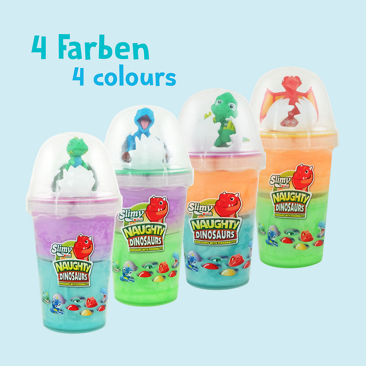 SLIMY® Dinosaur Collectible - 155g Original Slimy Slime Spielmasse in zwei Farben inkl. lustiger Dinosaurier Sammelfigur