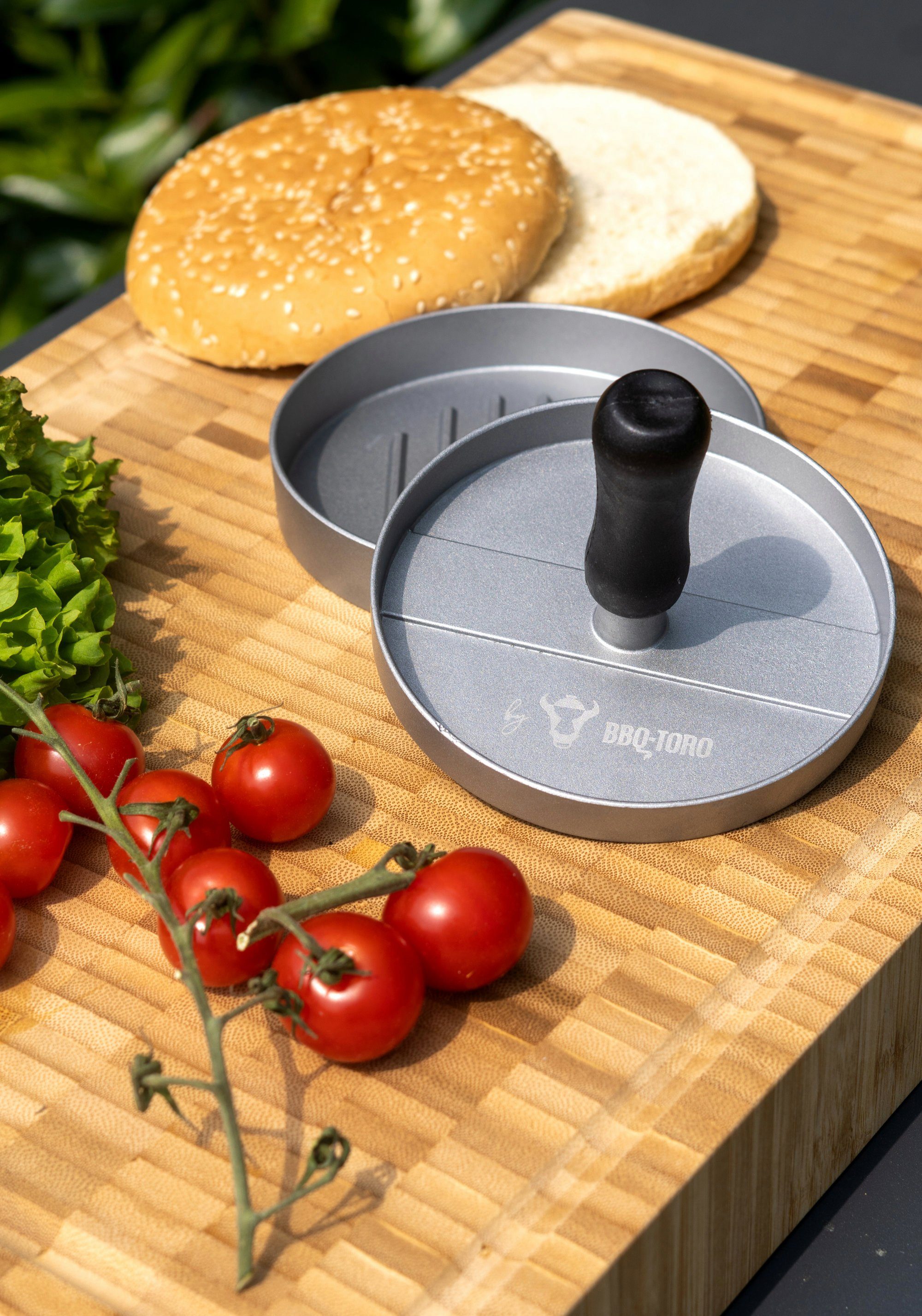 BBQ-Toro Burgerpresse Aluminium Burgerpresse, Ø 11,8 cm, Grau, Fleischformer, Aluminium