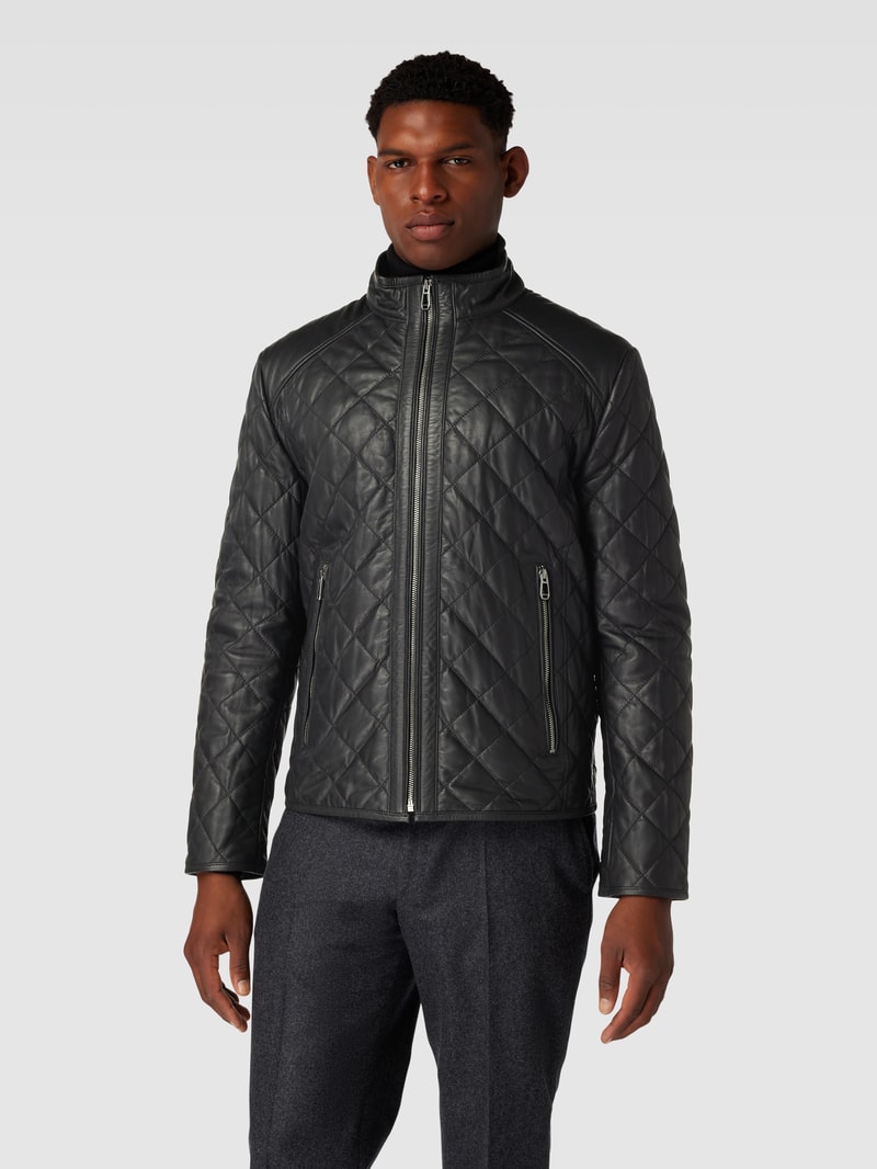 Lederjacke aus Lammnappa mit Label-Detail Modell 'Boy' in schwarz