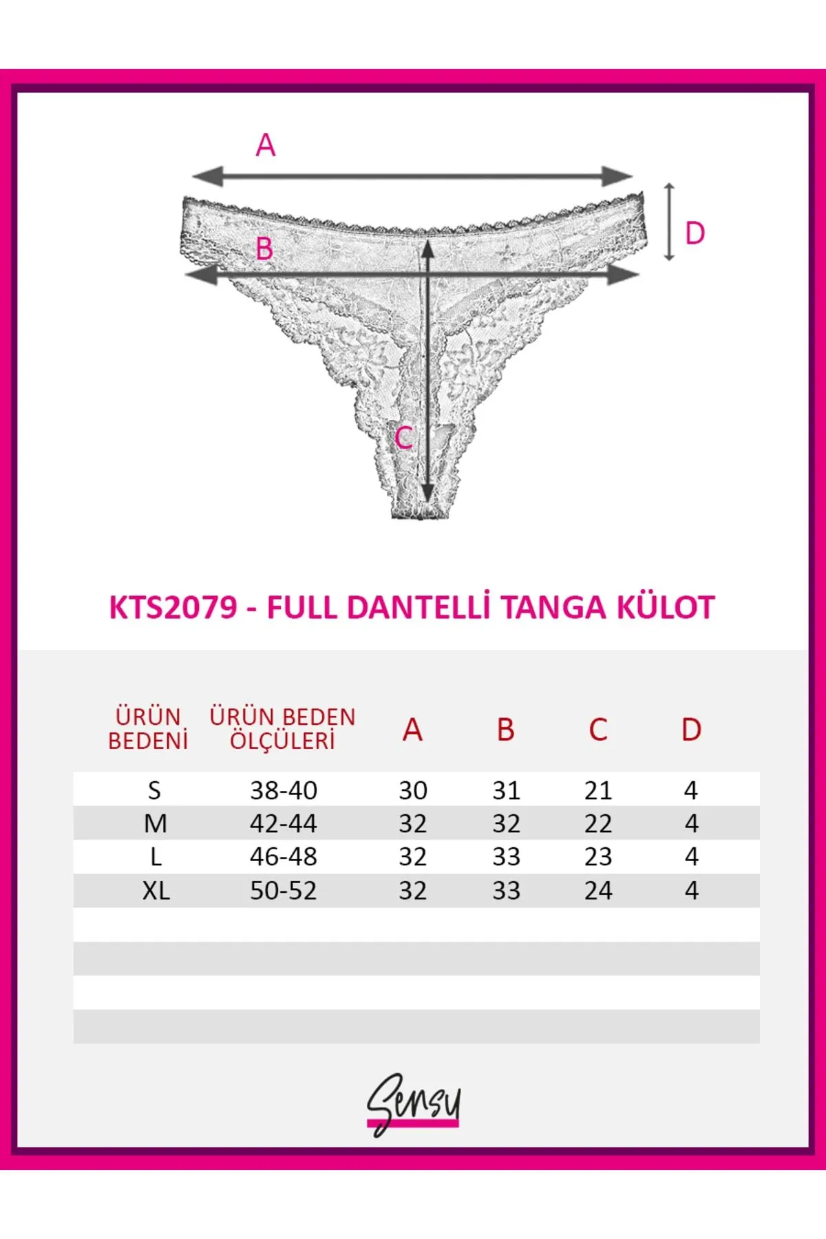 Sensu  Brasilianisches Tanga-Höschen aus voller Spitze für Damen, 3er-Set – Kts2079 (breite Größe)