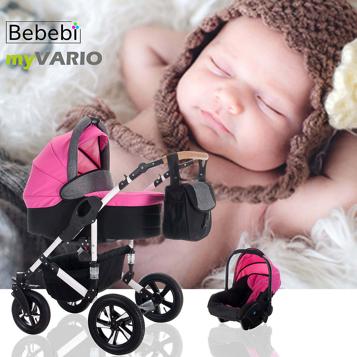 myVARIO | 3 in 1 Kombi Kinderwagen Komplettset | Hartgummireifen Kombikinderwagen