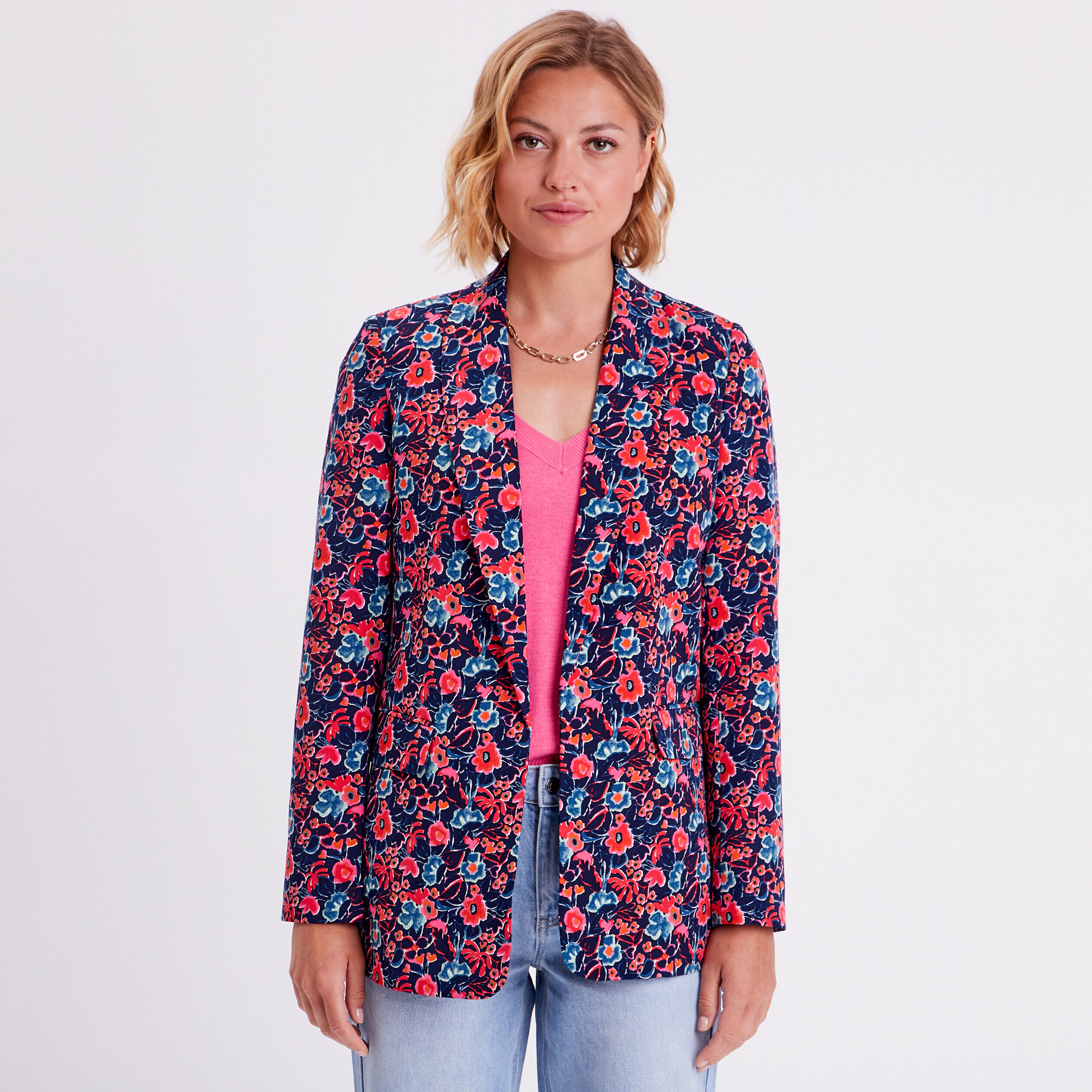 Veste blazer col châle bleu marine femme | Cache Cache