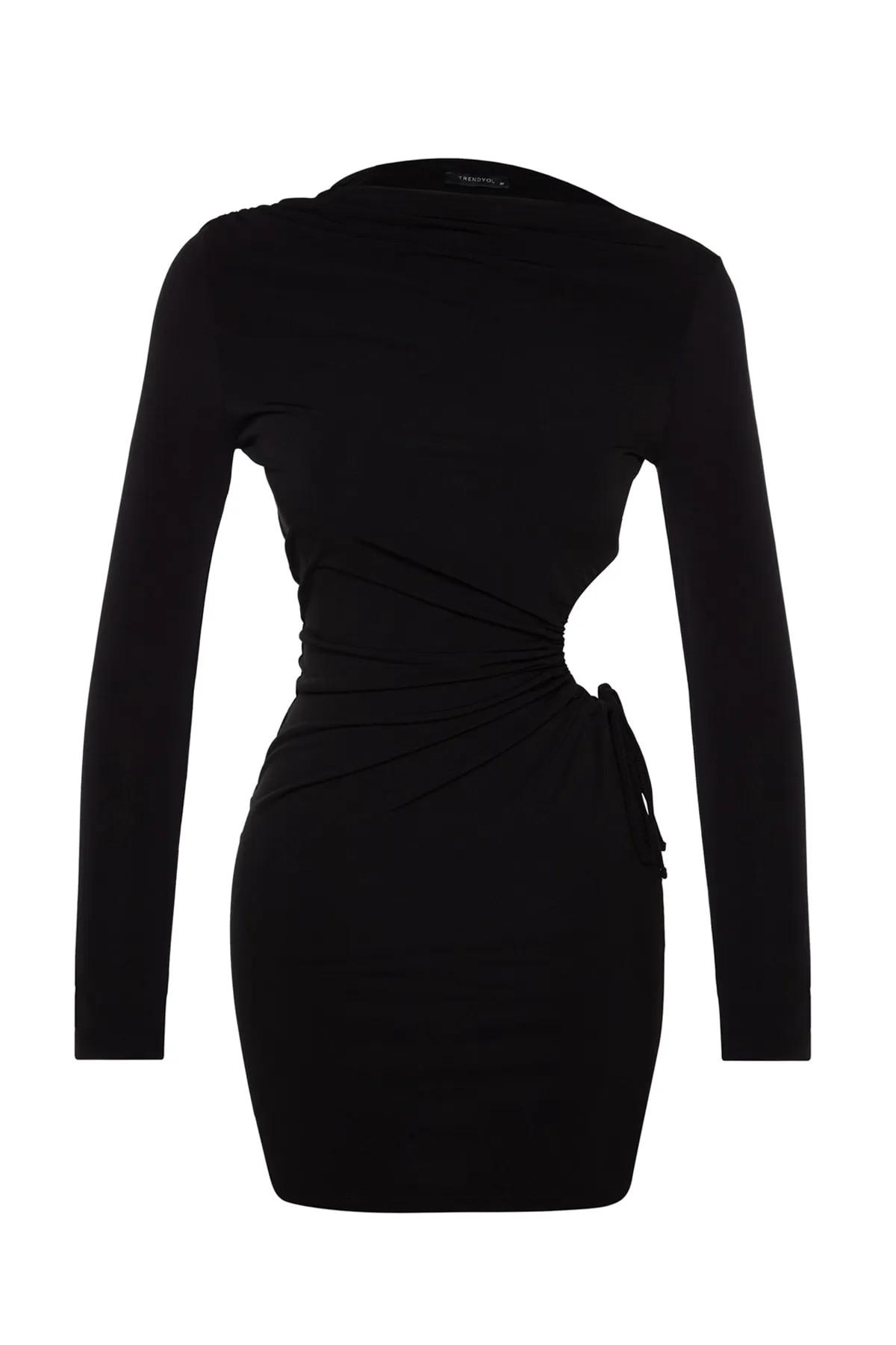 Trendyol Collection  Schwarzes, tailliertes, gestricktes, elegantes Abendkleid mit Fenster-/Ausschnittausschnitt TPRAW24EL00063